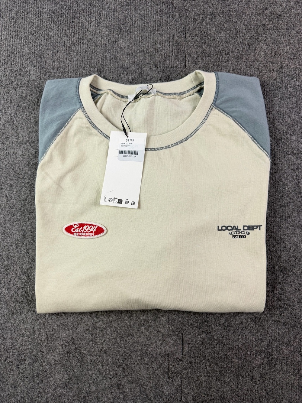 Zara Mens 100% Cotton Short Sleeve Crew Neck Tee Shirt Size L Beige/Gray